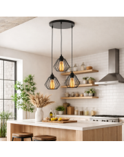 3-płomienna czarna lampa wisząca druciana LAVIS LOFT