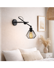 Czarny kinkiet z regulowanym ramieniem DORADO LOFT z drucianym kloszem w stylu loft