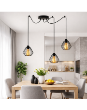 Regulowana loftowa lampa wisząca pająk 3-płomienna DIORO LOFT L3 z drucianymi kloszami w kształcie diamentów