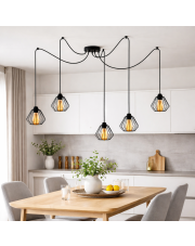 Pięcioramienna lampa wisząca typu spider DIORO LOFT L5 lampa pająk do salonu