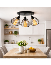 Druciana lampa sufitowa 3 punktowa czarna loft GIJON LOFT regulowane klosze