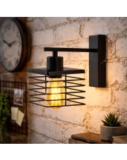 Czarna lampka ścienna loft GALATI LOFT metalowy kinkiet industrialny do salonu i sypialni