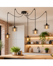 Lampa wisząca kuchenna pająk 5 punktowa regulowana czarna LED GALO LOFT L5 