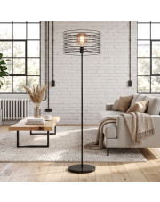 Czarna lampa podłogowa do salonu FORNOSA LOFT z drucianym kloszem