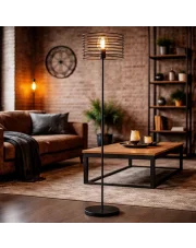 Czarna lampa podłogowa do salonu FORNOSA LOFT z drucianym kloszem