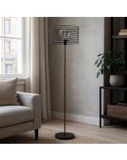 Czarna lampa podłogowa do salonu FORNOSA LOFT z drucianym kloszem