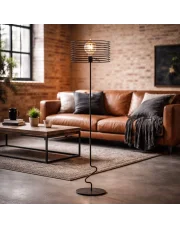 Nowoczesna lampa stojąca do sypialni PARLA LOFT z drucianym abażurem