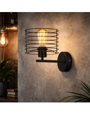 Czarny kinkiet loft do sypialni ARGOS LOFT z drucianym kloszem