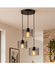 Regulowany żyrandol w stylu industrialnym 3 punktowy czarny MIJAS LOFT z drucianymi kloszami