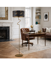 Czarna lampa stojąca do salonu MORONI MARMUR z abażurem o ciekawej strukturze marmuru