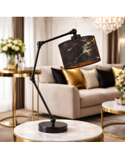 Czarna lampka stołowa do salonu ASMARA MARMUR z ozdobnym abażurem