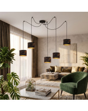 Czarna 5-punktowa lampa wisząca pająk do salonu WAIKIKI W5 MARMUR z regulowanymi kloszami