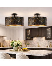 Okrągła lampa sufitowa do kuchni WENECJA MARMUR fi - 60 cm - kolor czarny z abażurem imitującym marmur