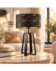 Designerska lampa stołowa czarna glamour do salonu THOR MARMUR z geometryczną ramą