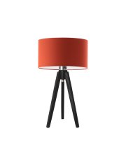 Drewniana lampka stołowa na 3 nogach SABA z rdzawym abażurem