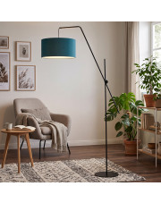 Czarna lampa podłogowa na wysięgniku BILBAO w stylu marynistycznym z morskim kloszem