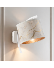 Kinkiet łukowy do sypialni TEKSAS MARMUR z abażurem przeplatanym złotą nicią