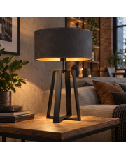 Duża czarna lampa stołowa do salonu THOR VELUR z welurowym abażurem