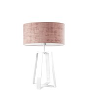 Biała lampa stołowa na czworonożnym stelażu THOR VELUR z abażurem w kolorze pudrowego różu