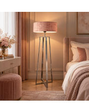 Czarna lampa stojąca z abażurem w kolorze pudrowego różu MOSS VELUR