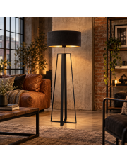 Czarna lampa stojąca z welurowym abażurem MOSS VELUR
