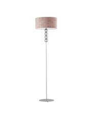 Lampa stojąca z kulami do salonu BERMUDY VELUR z różowym, welurowym abażurem