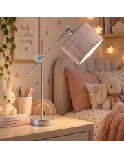 Srebrna lampka nocna do czytania w łóżku MALI VELUR z kloszem w kolorze pudrowego różu