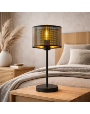 Czarna lampka nocna NICEA AŻUR z prześwitującym abażurem