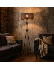 Czarna lampa stojąca na trójnogu PARYŻ AŻUR w stylu loftowym