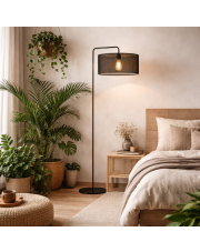 Nowoczesna lampa stojąca do salonu BOLIVIA AŻUR z abażurem z siateczki