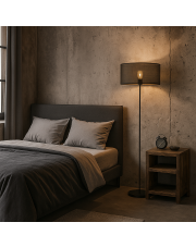 Nowoczesna lampa podłogowa do sypialni WERONA AŻUR z ażurowym kloszem