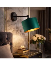 Czarna lampa ścienna na wysięgniku ruchomym TETE GOLD z abażurem w kolorze zieleni butelkowej ze złotym wnętrzem