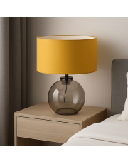 Szklana lampa stołowa z musztardowym abażurem LUTON