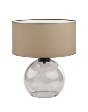 Elegancka szklana lampka stołowa do salonu z beżowym abażurem LUTON
