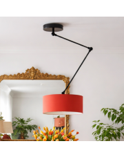 Czarna lampa sufitowa z regulowanym ramieniem nad stół NEWA z czerwonym abażurem 40 cm