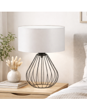 Skandynawska lampa stołowa z abażurem LUKKA na drucianej podstawie