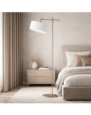 Srebrna lampa stojąca z białym kloszem MELTON