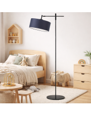 Metalowa lampa stojąca z materiałowym abażurem MELTON lampa stojąca regulowana czarna do sypialni