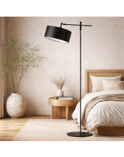 Czarna lampa stojąca z regulacją do czytania w sypialni MELTON