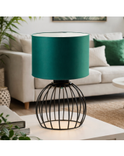 Czarna lampka stołowa w stylu urban jungle NASHVILLE z abażurem zieleń butelkowa