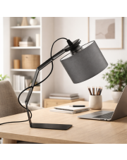 Grafitowa lampa biurkowa do pracy przy komputerze HAGA minimalistyczna lampka biurkowa metalowa,