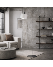 Regulowana lampa stojąca do czytania w salonie SERES w stylu skandynawskim z szarym abażurem