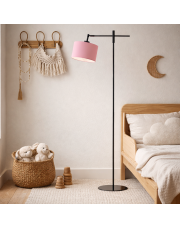 Nowoczesna lampa podłogowa z różowym abażurem SERES z regulowanym ramieniem do czytania w salonie