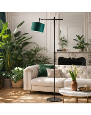 Czarna lampa podłogowa z regulowanym ramieniem SERES z abażurem zieleń butelkowa