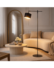 Elegancka czarna lampa stojąca do czytania w salonie SERES z regulacją kąta światła