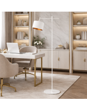Biała lampa podłogowa do salonu w stylu glamour SERES GOLD z abażurem ze złotym wnętrzem