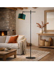 Regulowana lampa podłogowa z abażurem zieleń butelkowa SERES GOLD lampa stojąca czarno złota glamour,