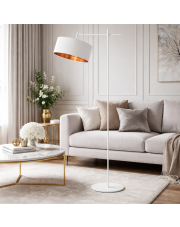 Biała lampa stojąca do salonu w stylu glamour MELTON GOLD z regulowanym ramieniem