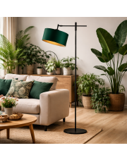 Regulowana lampa stojąca do czytania w salonie MELTON GOLD z abażurem zieleń butelkowa 30 cm