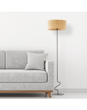 Czarna lampa podłogowa z rattanowym kloszem JERSEY BOHO